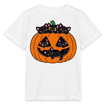 Katzen in einem Halloween-Kürbis - Stanley/Stella Kinder T-Shirt MINI CREATOR  - Weiß - Vorne - Maike (125cm)
