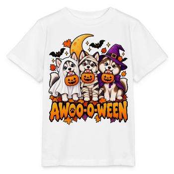 Halloween-Wau: Drei Welpen im Kürbis - Stanley/Stella Kinder T-Shirt MINI CREATOR  - Weiß - Vorne - Maike (125cm)