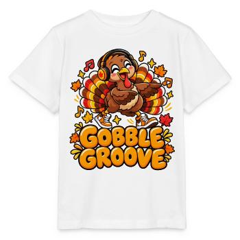 Gobble Groove Herbst-Turkey mit Musik - Stanley/Stella Kinder T-Shirt MINI CREATOR  - Weiß - Vorne - Maike (125cm)