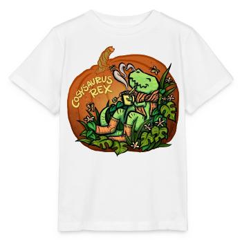 Cosysaurus Rex mit Blümchen (NO AI / Ohne KI) - Stanley/Stella Kinder T-Shirt MINI CREATOR  - Weiß - Vorne - Maike (125cm)