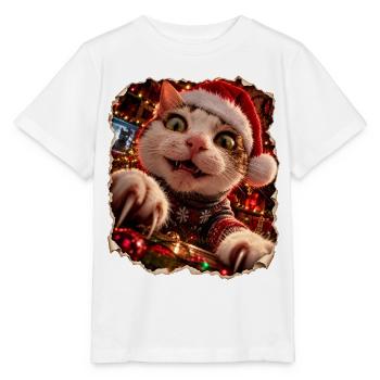 Verrückte Weihnachtskatze – Bescherung mit Krallen - Stanley/Stella Kinder T-Shirt MINI CREATOR  - Weiß - Vorne - Maike (125cm)