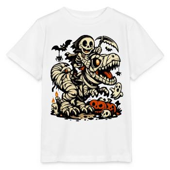 Skelett reitet Dinosaurier Halloween Kostüm Kinder - Stanley/Stella Kinder T-Shirt MINI CREATOR  - Weiß - Vorne - Maike (125cm)