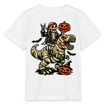 Skelett reitet Dino Halloween Kostüm Dinosaurier - Stanley/Stella Kinder T-Shirt MINI CREATOR  - Weiß - Vorne - Maike (125cm)