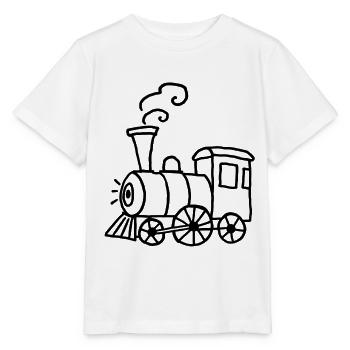 Handgezeichnete Dampflok mit Rauchkringeln - Stanley/Stella Kinder T-Shirt MINI CREATOR  - Weiß - Vorne - Maike (125cm)