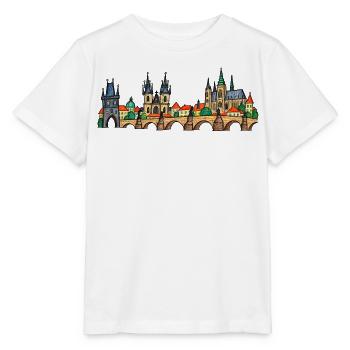 Prag als bunte Kinderzeichnung auf der Brücke - Stanley/Stella Kinder T-Shirt MINI CREATOR  - Weiß - Vorne - Maike (125cm)