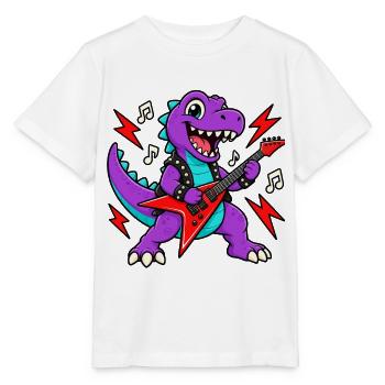 Dino Gitarrist - Stanley/Stella Kinder T-Shirt MINI CREATOR  - Weiß - Vorne - Maike (125cm)