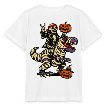 Skelett reitet Dino Halloween Kostüm Dinosaurier - Stanley/Stella Kinder T-Shirt MINI CREATOR  - Weiß - Vorne - Maike (125cm)