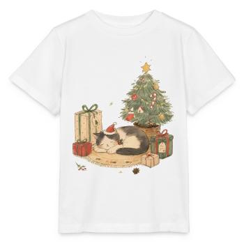 Gemütliche Weihnachtskatze mit Geschenken - Stanley/Stella Kinder T-Shirt MINI CREATOR  - Weiß - Vorne - Maike (125cm)