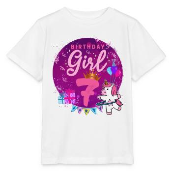 Happy Birthday Girl 7 Einhorn Siebter Geburtstag - Stanley/Stella Kinder T-Shirt MINI CREATOR  - Weiß - Vorne - Maike (125cm)