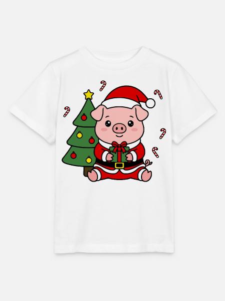 Niedliche Kawaii Pig Santa Weihnachtsbaum-Geschenkbaumkunst - Stanley/Stella Kinder T-Shirt MINI CREATOR - Weiß