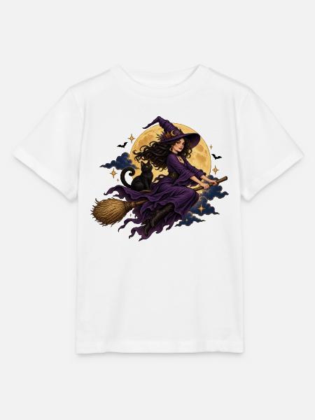 RobVibe Mondscheinhexe mit schwarzer Katze - Stanley/Stella Kinder T-Shirt MINI CREATOR  - Weiß