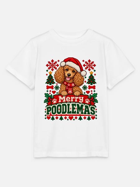 Pudel - Weihnachtsmotiv in Strickoptik - Stanley/Stella Kinder T-Shirt MINI CREATOR  - Weiß