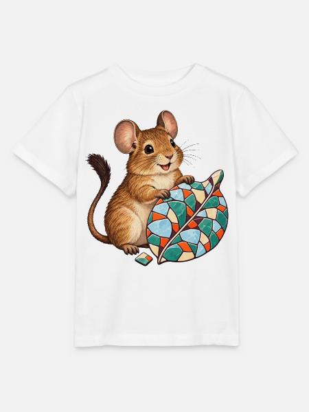 Fröhlicher Degu mit buntem Frostmosaikblatt - Stanley/Stella Kinder T-Shirt MINI CREATOR - Weiß