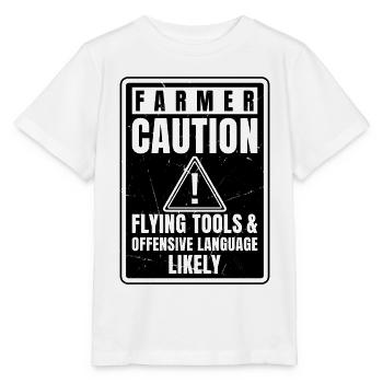 Caution Farmer Flying Tools And Offensive Language - Stanley/Stella Kinder T-Shirt MINI CREATOR  - Weiß - Vorne - Maike (125cm)
