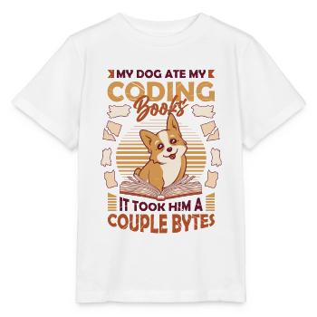 Dog Bytes Code Computer Joke Programmation - T-shirt bio MINI CREATOR Stanley/Stella Enfant - blanc - Devant - Maike (125cm)