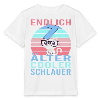 7 Jahre 7. Geburtstag Katze Kätzchen Mietze Miau - Stanley/Stella Kinder T-Shirt MINI CREATOR  - Weiß - Vorne - Maike (125cm)