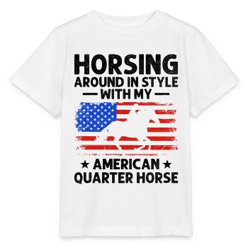 American Quarter Horse Equestrian Horse Lover Hors - T-shirt bio MINI CREATOR Stanley/Stella Enfant - blanc - Devant - Maike (125cm)