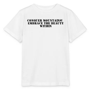 Hiking - Conquer mountains, embrace the beauty - Stanley/Stella MINI CREATOR Kids’ T-Shirt - white - Front - Maike (125cm)