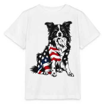 Border Collie Dog 4 juillet Drapeau américain Cadeaux - T-shirt bio MINI CREATOR Stanley/Stella Enfant - blanc - Devant - Maike (125cm)