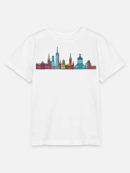Leipziger Stadtsilhuettendenkmal Moderne Linienkunst - Stanley/Stella Kinder T-Shirt MINI CREATOR - Weiß