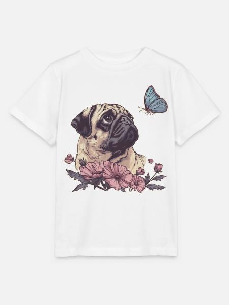 Mops und Schmetterling - Stanley/Stella Kinder T-Shirt MINI CREATOR  - Weiß