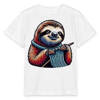 Mignon paresseux tricotant avec enthousiasme - T-shirt bio MINI CREATOR Stanley/Stella Enfant - blanc - Devant - Maike (125cm)