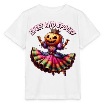 Princesse citrouille d’Halloween avec robe colorée - T-shirt bio MINI CREATOR Stanley/Stella Enfant - blanc - Devant - Maike (125cm)