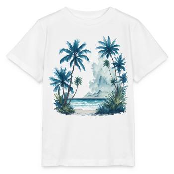 Aquarellmalerei eines Strandes mit Palmen - Stanley/Stella Kinder T-Shirt MINI CREATOR  - Weiß - Vorne - Maike (125cm)