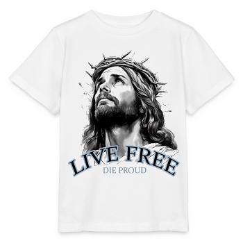JESUS MIT DORNEN KRONE LIVE FREE DIE PROUD - Stanley/Stella Kinder T-Shirt MINI CREATOR  - Weiß - Vorne - Maike (125cm)