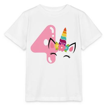 Einhorn zum 4. Geburtstag. 4 Jahre Geschenk - Stanley/Stella Kinder T-Shirt MINI CREATOR  - Weiß - Vorne - Maike (125cm)