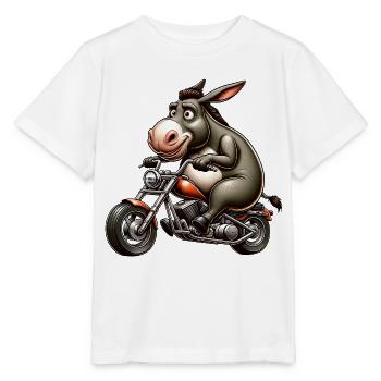 Funny donkey on motorcycle adventure trip - Stanley/Stella MINI CREATOR Kids’ T-Shirt - white - Front - Maike (125cm)