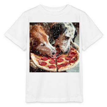 Deux chiens mangeant de la pizza salami - T-shirt bio MINI CREATOR Stanley/Stella Enfant - blanc - Devant - Maike (125cm)