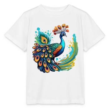 Paon / Animal / Zoo / Plumage / Beauté naturelle - T-shirt bio MINI CREATOR Stanley/Stella Enfant - blanc - Devant - Maike (125cm)