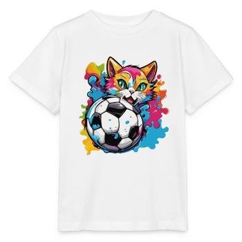 Soccer Cat / Animal / Soccer / Goal / Sports - Stanley/Stella MINI CREATOR Kids’ T-Shirt - white - Front - Maike (125cm)