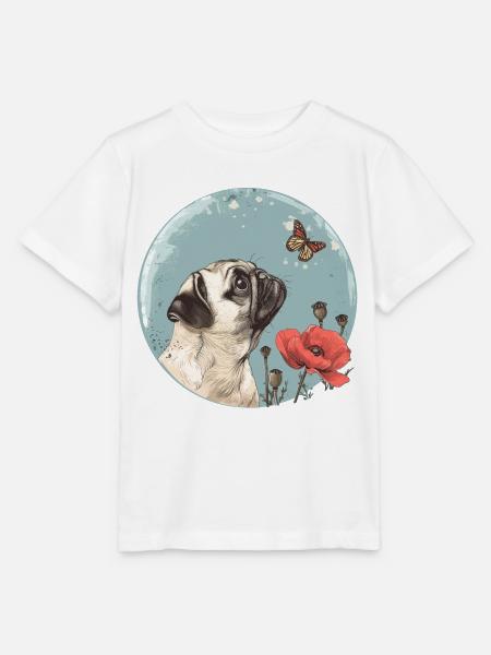 Mops mit Schmetterling - Stanley/Stella Kinder T-Shirt MINI CREATOR  - Weiß