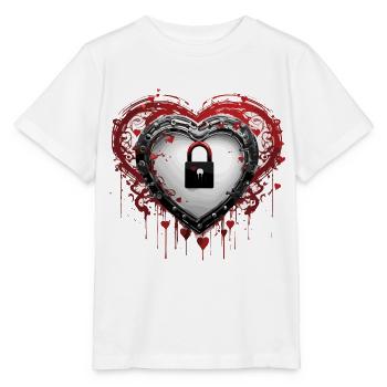 Serrure d’épaule / Clé / Serrure de coeur / Motif - T-shirt bio MINI CREATOR Stanley/Stella Enfant - blanc - Devant - Maike (125cm)