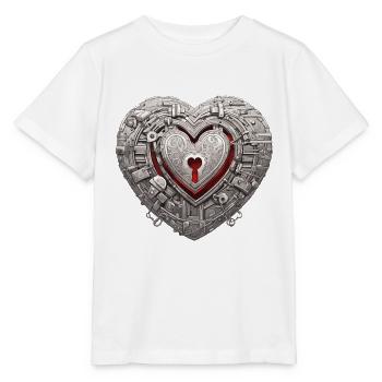 Serrure d’épaule / Clé / Serrure de coeur / Motif - T-shirt bio MINI CREATOR Stanley/Stella Enfant - blanc - Devant - Maike (125cm)