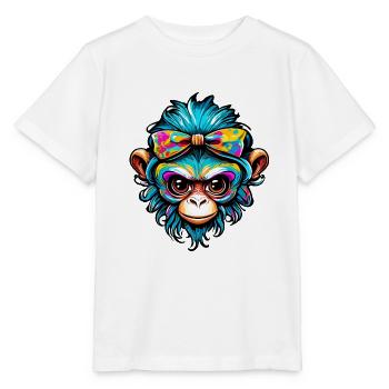 Singe mignon / Fille de singe / Mignon / noeud de cheveux - T-shirt bio MINI CREATOR Stanley/Stella Enfant - blanc - Devant - Maike (125cm)