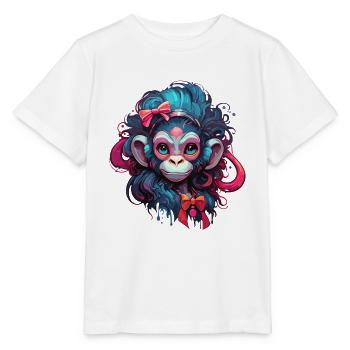 Singe mignon / Fille de singe / Mignon / noeud de cheveux - T-shirt bio MINI CREATOR Stanley/Stella Enfant - blanc - Devant - Maike (125cm)