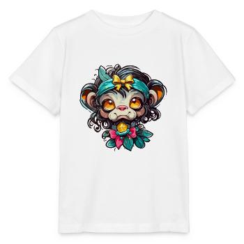 Singe mignon / Fille de singe / Mignon / noeud de cheveux - T-shirt bio MINI CREATOR Stanley/Stella Enfant - blanc - Devant - Maike (125cm)