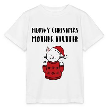 Cat Christmas Meow gift Christmas present - Stanley/Stella MINI CREATOR Kids’ T-Shirt - white - Front - Maike (125cm)