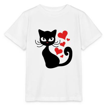 Black Cat Heart Love Party Trend Gift - Stanley/Stella MINI CREATOR Kids’ T-Shirt - white - Front - Maike (125cm)