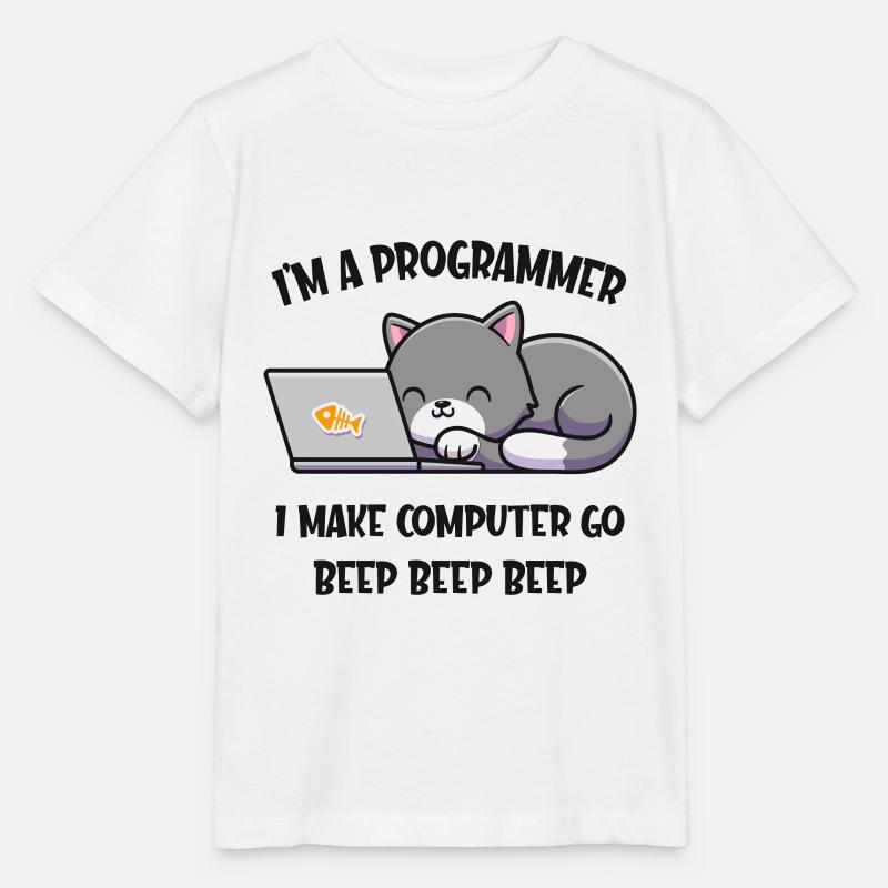 Ordinateur chat programmeur drôle informaticien - T-shirt bio MINI CREATOR Stanley/Stella Enfant - blanc