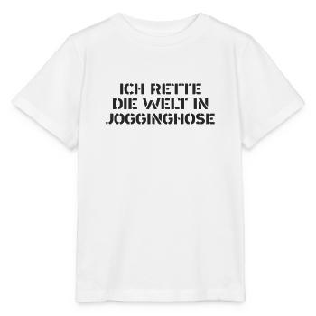 Rehasport - Ich rette die Welt in Jogginghose - Stanley/Stella Kinder T-Shirt MINI CREATOR  - Weiß - Vorne - Maike (125cm)