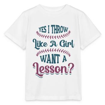 Ja Ich werfe wie ein Mädchen, will Eine Lektion - Stanley/Stella Kinder T-Shirt MINI CREATOR  - Weiß - Vorne - Maike (125cm)