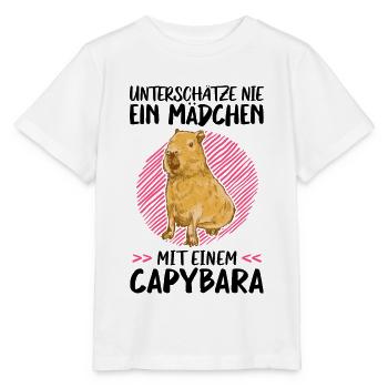 Mädchen mit Capybara Südamerika Wasserschwein - Stanley/Stella Kinder T-Shirt MINI CREATOR  - Weiß - Vorne - Maike (125cm)