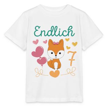 Fuchs Geburtstagshirt Endlich 7 Jahre Mädchen - Stanley/Stella Kinder T-Shirt MINI CREATOR  - Weiß - Vorne - Maike (125cm)
