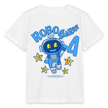 Roboter Geburtstagsmotiv 4 Jahre Jungen Geschenk - Stanley/Stella Kinder T-Shirt MINI CREATOR  - Weiß - Vorne - Maike (125cm)