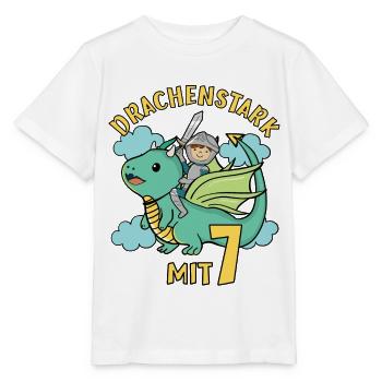 Ritter & Drache Geburtstagsmotiv 7 Jahre Jungen - Stanley/Stella Kinder T-Shirt MINI CREATOR  - Weiß - Vorne - Maike (125cm)