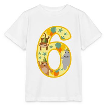 Cadeau de 6ème anniversaire Numéro six ans d’animaux de zoo - T-shirt bio MINI CREATOR Stanley/Stella Enfant - blanc - Devant - Maike (125cm)
